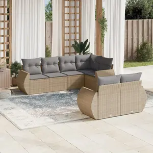 vidaXL Salon de jardin avec coussins 7 pcs beige résine tressée pas cher