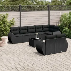 vidaXL Salon de jardin 9 pcs avec coussins noir résine tressée pas cher
