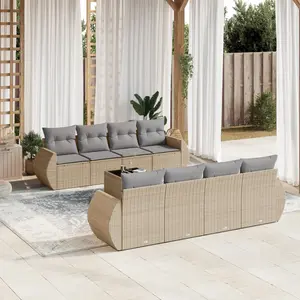 vidaXL Salon de jardin avec coussins 9 pcs beige résine tressée pas cher