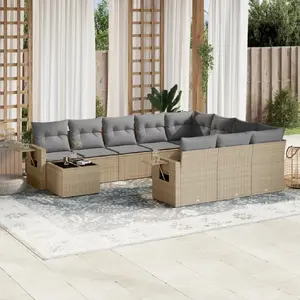 vidaXL Salon de jardin 11 pcs avec coussins beige résine tressée pas cher
