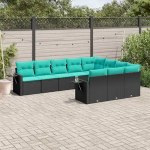 vidaXL Salon de jardin 10 pcs avec coussins noir résine tressée pas cher