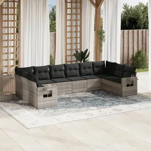 vidaXL Salon de jardin avec coussins 10 pcs gris clair résine tressée pas cher