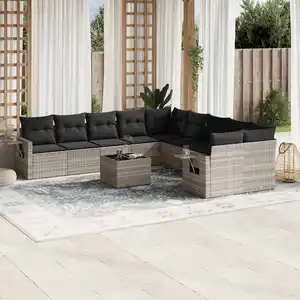 vidaXL Salon de jardin 11 pcs avec coussins gris clair résine tressée pas cher