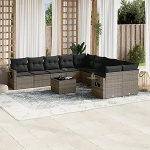 vidaXL Salon de jardin 11 pcs avec coussins gris résine tressée pas cher
