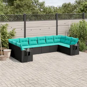 vidaXL Salon de jardin 10 pcs avec coussins noir résine tressée pas cher