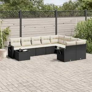 vidaXL Salon de jardin 10 pcs avec coussins noir résine tressée pas cher