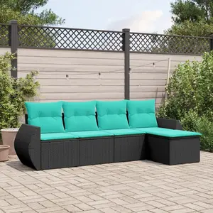 vidaXL Salon de jardin 5 pcs avec coussins noir résine tressée pas cher