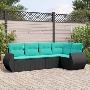 vidaXL Salon de jardin 5 pcs avec coussins noir résine tressée pas cher