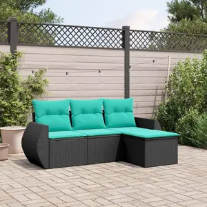 vidaXL Salon de jardin 4 pcs avec coussins noir résine tressée pas cher