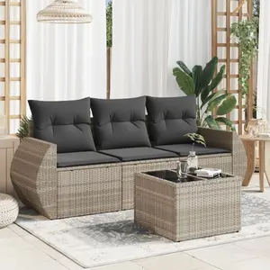 vidaXL Salon de jardin 4 pcs avec coussins gris clair résine tressée pas cher