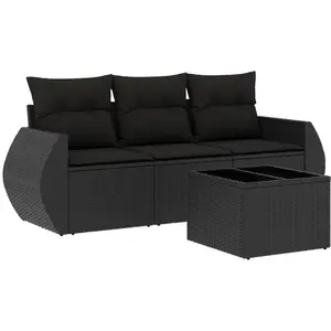 vidaXL Salon de jardin 4 pcs avec coussins noir résine tressée pas cher