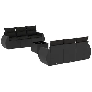 vidaXL Salon de jardin 7 pcs avec coussins noir résine tressée pas cher