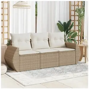 vidaXL Salon de jardin avec coussins 3 pcs beige résine tressée pas cher