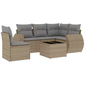 vidaXL Salon de jardin avec coussins 6 pcs beige résine tressée pas cher