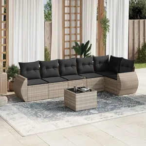 vidaXL Salon de jardin avec coussins 7 pcs gris clair résine tressée pas cher