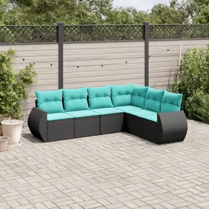 vidaXL Salon de jardin 6 pcs avec coussins noir résine tressée pas cher