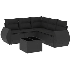 vidaXL Salon de jardin 6 pcs avec coussins noir résine tressée pas cher