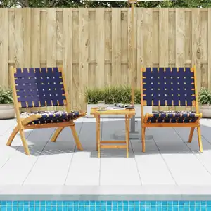 vidaXL Chaises pliables de jardin lot de 2 avec table bleu foncé bois pas cher