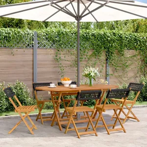 vidaXL Chaises de jardin pliantes lot de 6 noir poly rotin bois massif pas cher
