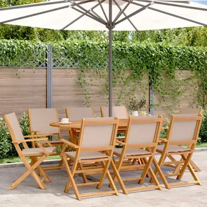 vidaXL Chaises de jardin pliantes lot de 8 taupe tissu et bois massif pas cher