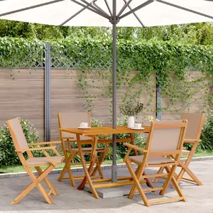 vidaXL Chaises de jardin pliantes lot de 4 taupe tissu et bois massif pas cher