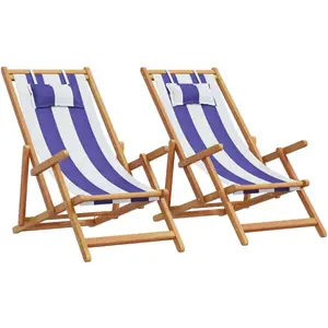 Comparateur de prix : vidaXL Chaises de plage pliantes lot de 2 bleu blanc tissu bois massif