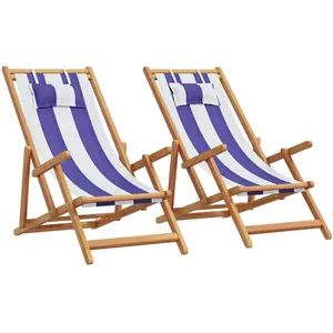 Comparateur de prix : vidaXL Chaises de plage pliantes lot de 2 bleu blanc tissu bois massif