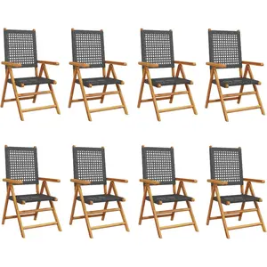 vidaXL Chaises inclinables de jardin lot de 8 noir rotin bois massif