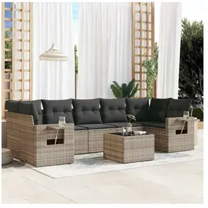 vidaXL Salon de jardin 8 pcs avec coussins gris clair résine tressée pas cher