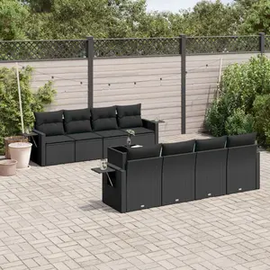 vidaXL Salon de jardin 9 pcs avec coussins noir résine tressée pas cher