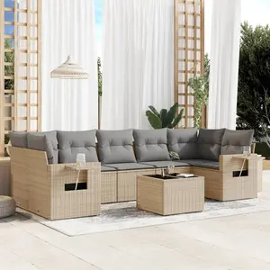 vidaXL Salon de jardin avec coussins 8 pcs beige résine tressée pas cher