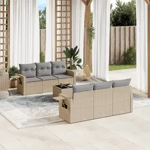 vidaXL Salon de jardin avec coussins 7 pcs beige résine tressée pas cher