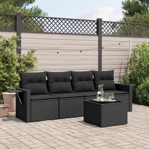 vidaXL Salon de jardin 5 pcs avec coussins noir résine tressée pas cher