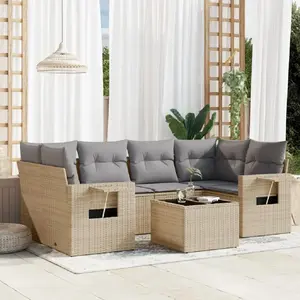 vidaXL Salon de jardin avec coussins 7 pcs beige résine tressée pas cher