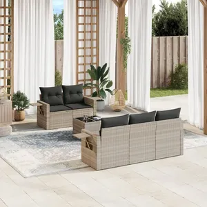 vidaXL Salon de jardin 6 pcs avec coussins gris clair résine tressée pas cher