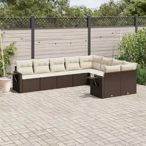vidaXL Salon de jardin avec coussins 9 pcs marron résine tressée pas cher