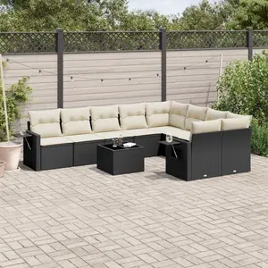 vidaXL Salon de jardin 10 pcs avec coussins noir résine tressée pas cher