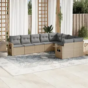 vidaXL Salon de jardin avec coussins 9 pcs beige résine tressée pas cher