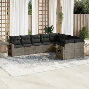 vidaXL Salon de jardin 9 pcs avec coussins gris résine tressée pas cher