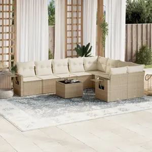 vidaXL Salon de jardin avec coussins 10 pcs beige résine tressée pas cher