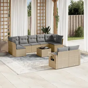 vidaXL Salon de jardin avec coussins 10 pcs beige résine tressée pas cher