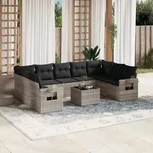 vidaXL Salon de jardin avec coussins 10 pcs gris clair résine tressée pas cher