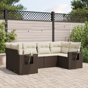vidaXL Salon de jardin avec coussins 6 pcs marron résine tressée pas cher