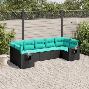 vidaXL Salon de jardin 7 pcs avec coussins noir résine tressée pas cher
