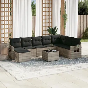 vidaXL Salon de jardin 9 pcs avec coussins gris clair résine tressée pas cher