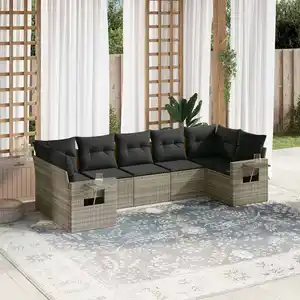 vidaXL Salon de jardin avec coussins 7 pcs gris clair résine tressée pas cher