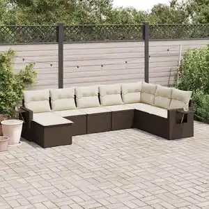 vidaXL Salon de jardin 8 pcs avec coussins marron résine tressée pas cher