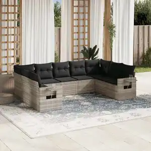 vidaXL Salon de jardin 9 pcs avec coussins gris clair résine tressée pas cher