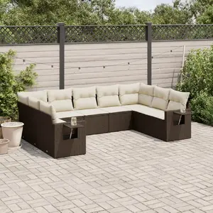 vidaXL Salon de jardin avec coussins 9 pcs marron résine tressée pas cher