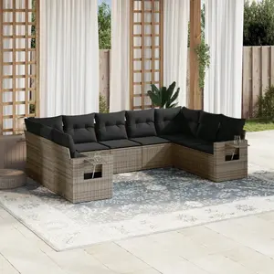 vidaXL Salon de jardin 9 pcs avec coussins gris résine tressée pas cher